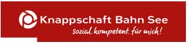 Rotes Logo von Knappschaft Bahn See mit weißem Text und einem stilisierten Symbol